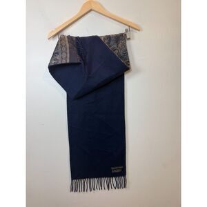 Geoffrey Beene Navy Scarf Unisex Paisley Trim Soft Warm 100% Wool Accessory